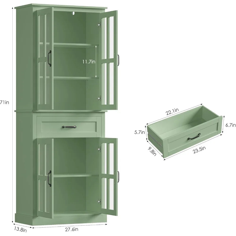 Tall Kitchen Cabinet With Glass Doors And Drawer Storage