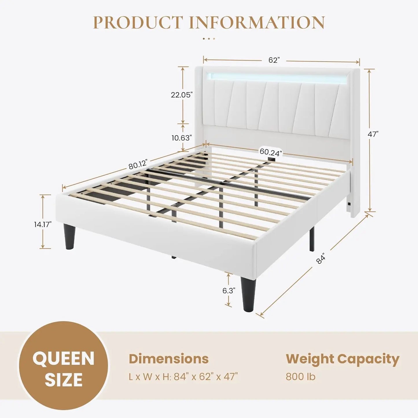 Velvet Bed Frame With Led Lighting And Charging Station
