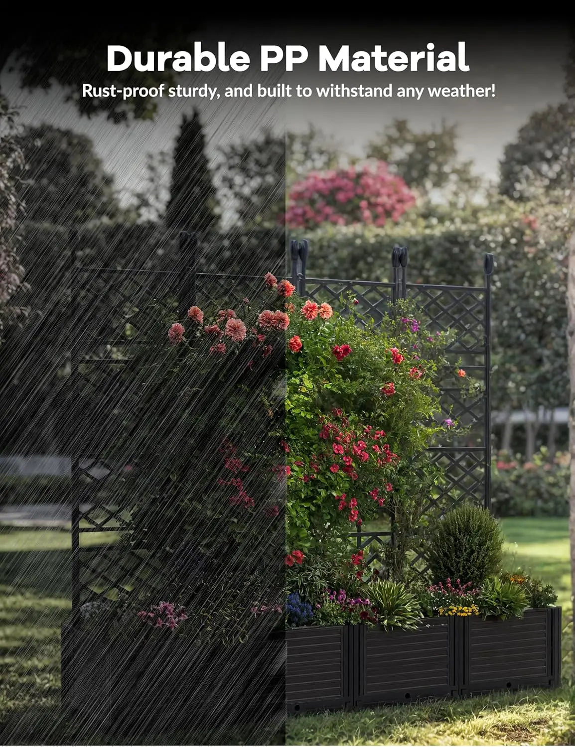 TWISTER.CK Plastic Planter Box With Trellis Rack For Outdoor Garden