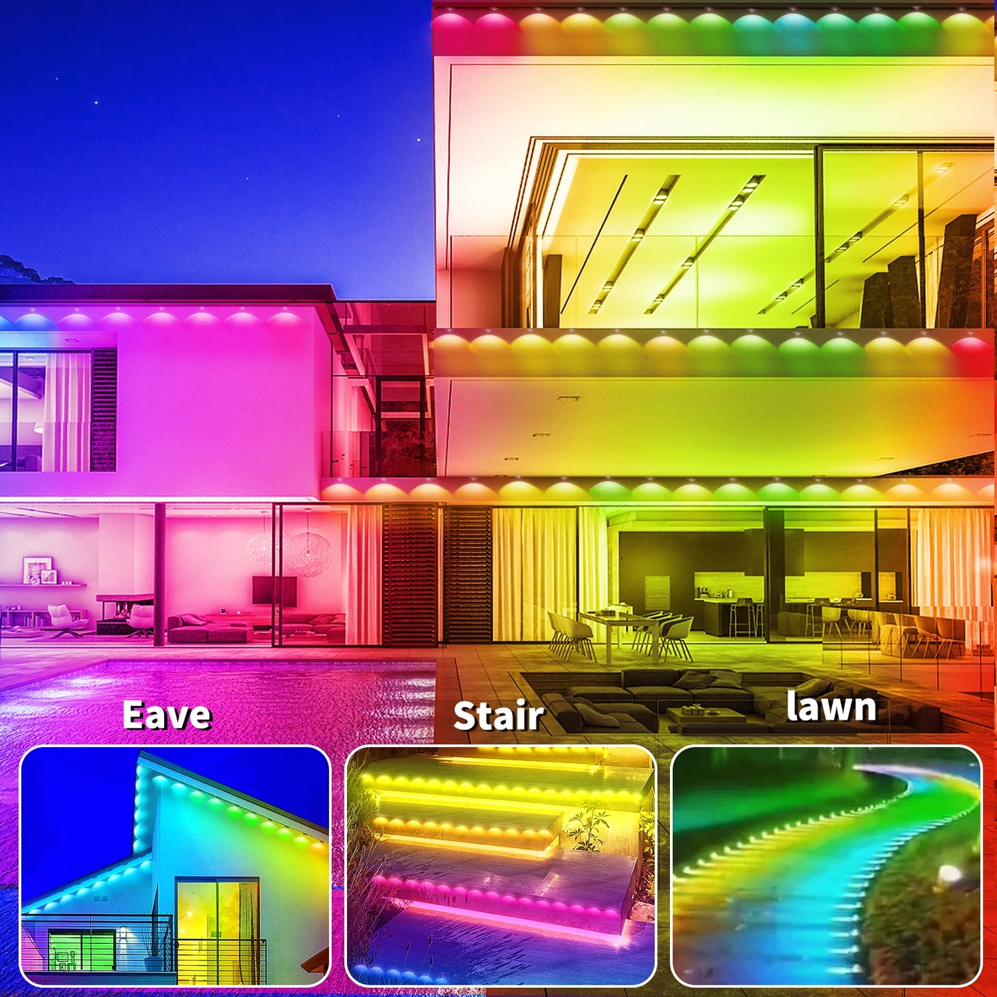 Segrass RGB Outdoor Lights IP68 Waterproof Eaves Lights For Party Decor