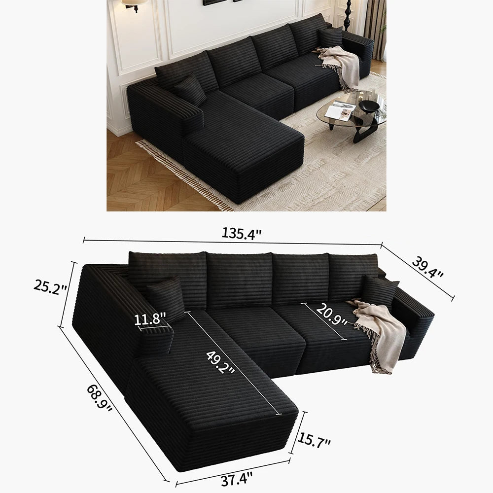 YQXHCN Cloud Style Modular Sectional Sofa With Corduroy Memory Foam