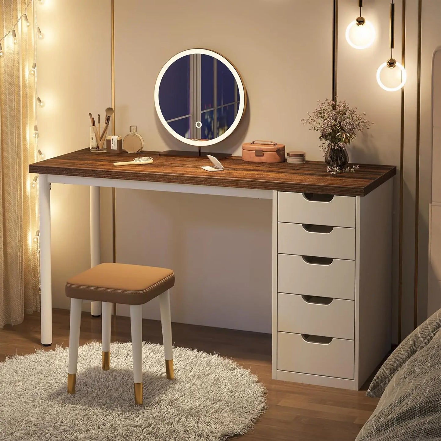 Vanity Desk With 3 Drawers Dressing Table For Bedroom Wood