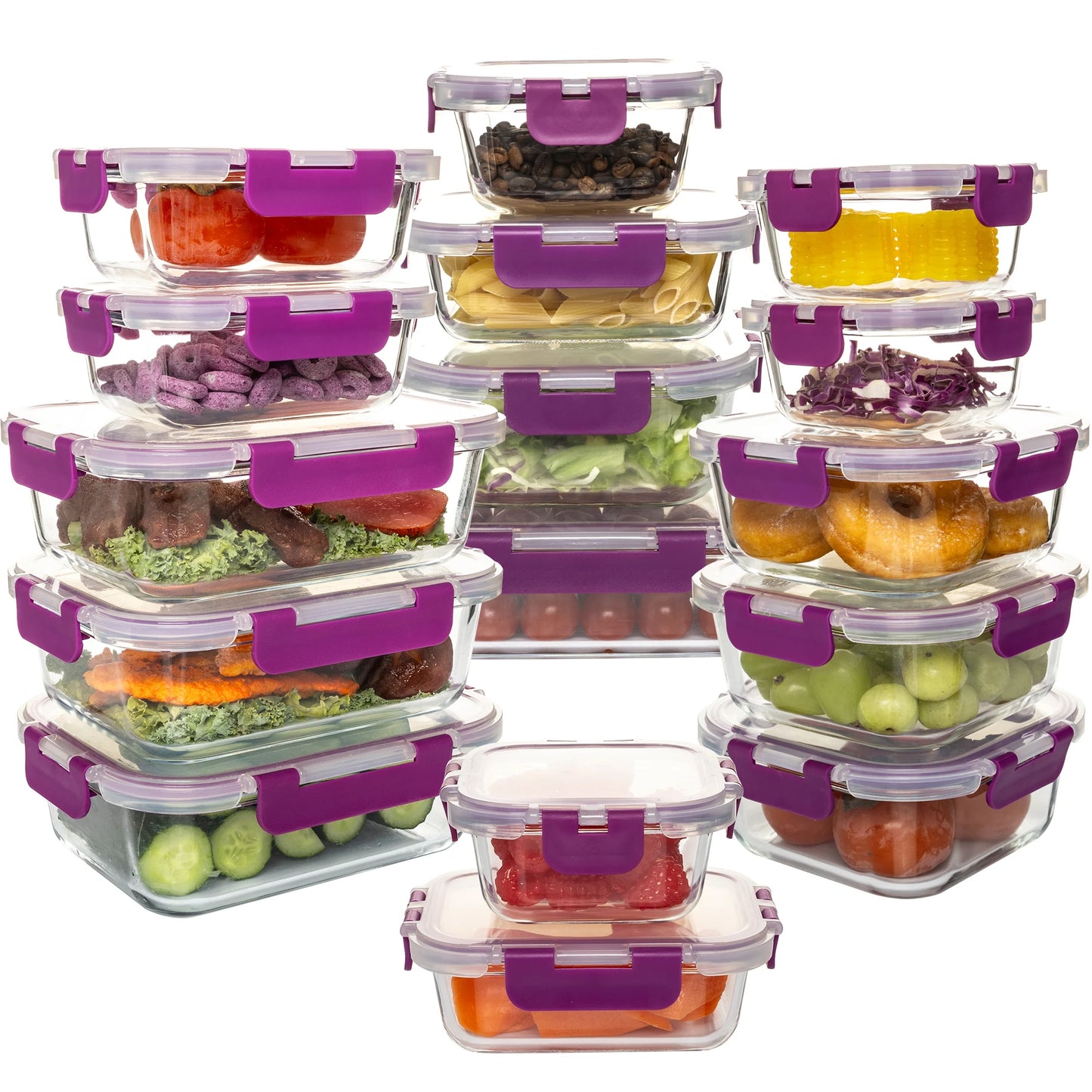 16 Piece Glass Food Storage Containers BPA Free Airtight Lids