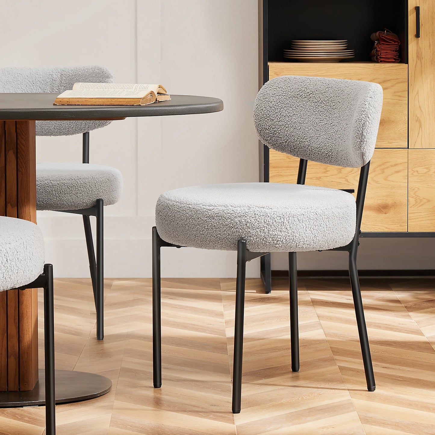 JHK Ergonomic Round Dining Chairs Set Of 2 Plush Fabric With Metal Legs