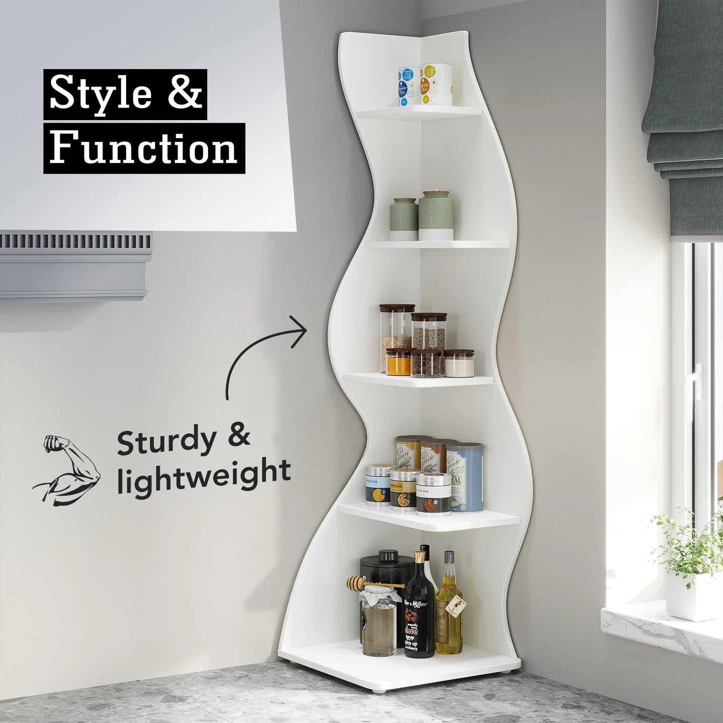 Tribesigns Five Tier Corner Shelf Modern Wall Bookcase Plant Stand
