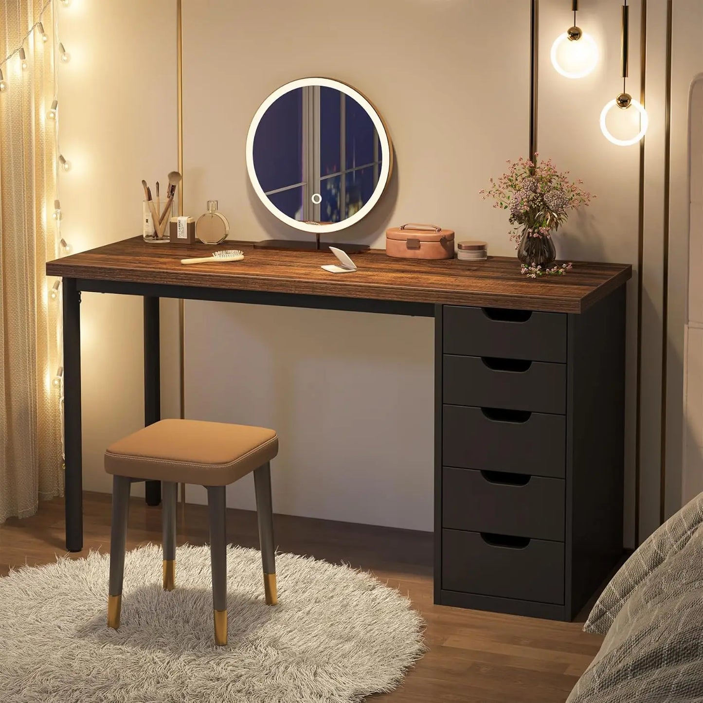 Vanity Desk With 3 Drawers Dressing Table For Bedroom Wood