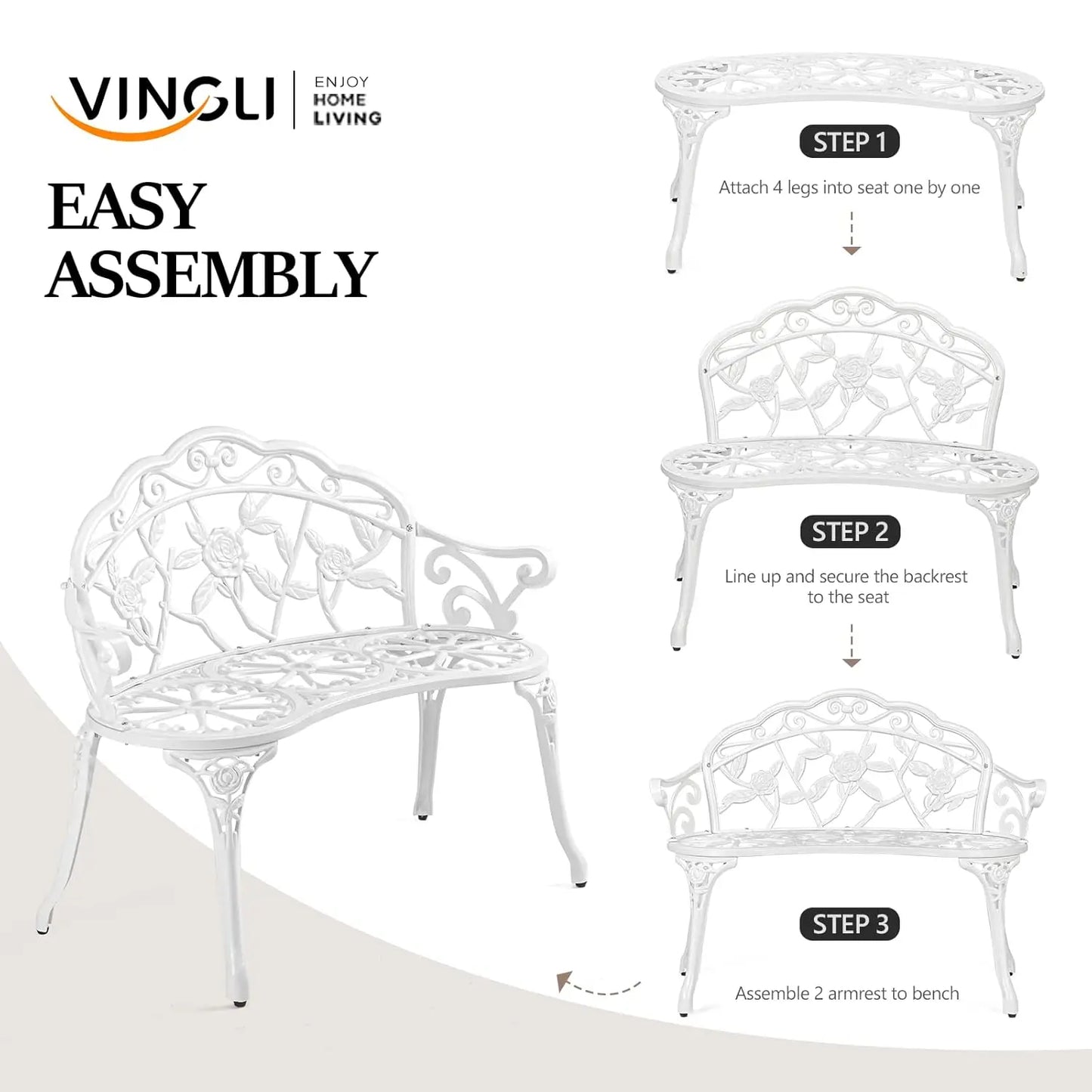 Antique Style Cast Iron Rose Bench For Outdoor Patio