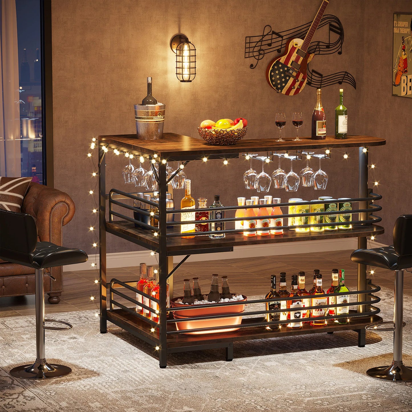 Tribesigns L Shaped Home Bar Unit With Storage Shelves