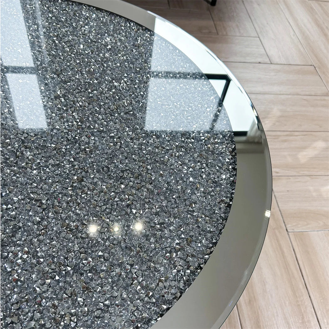 ARTLOGE Luxury Mirrored Coffee Table With Glass Top Living Room
