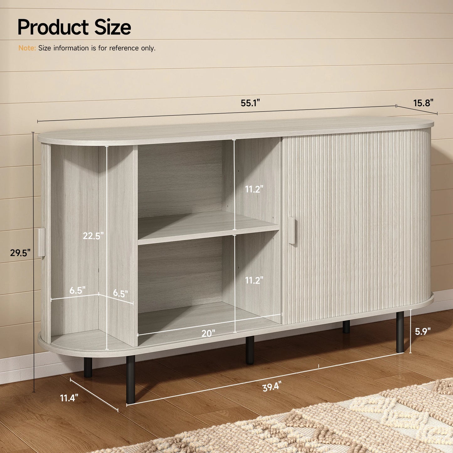 ONBRILL Sideboard Buffet Cabinet With Sliding Door And Adjustable Shelves