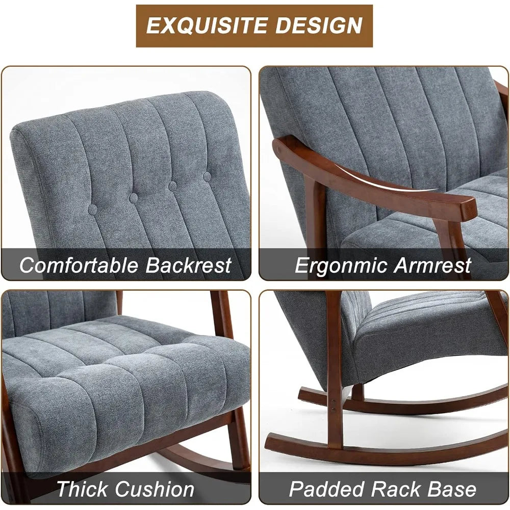 RBXC Upholstered Rocking Chair With Fabric Seat And Solid Wood Frame