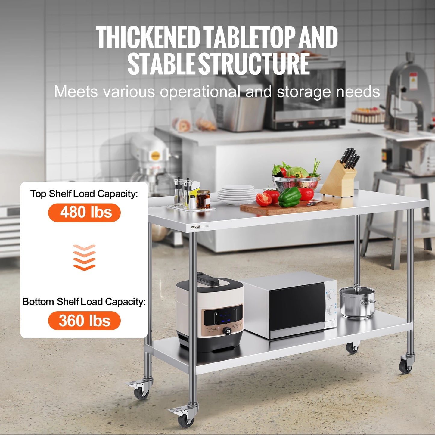 SucceBuy Stainless Steel Work Table With Casters For Commercial Kitchens