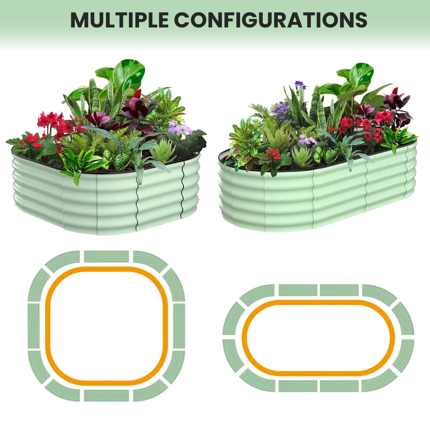 HiMISS Galvanized Steel Raised Garden Bed 2 Pack Open Base