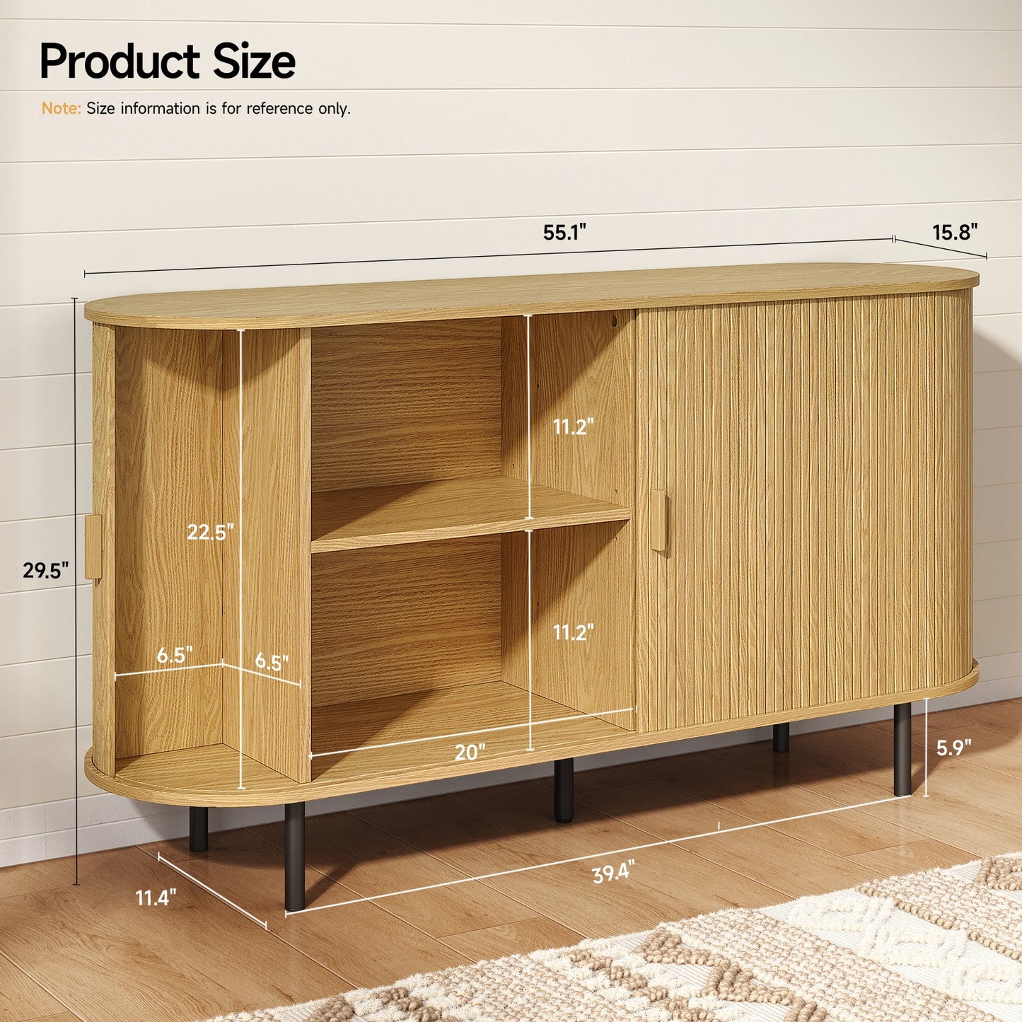 ONBRILL Sideboard Buffet Cabinet With Sliding Door And Adjustable Shelves