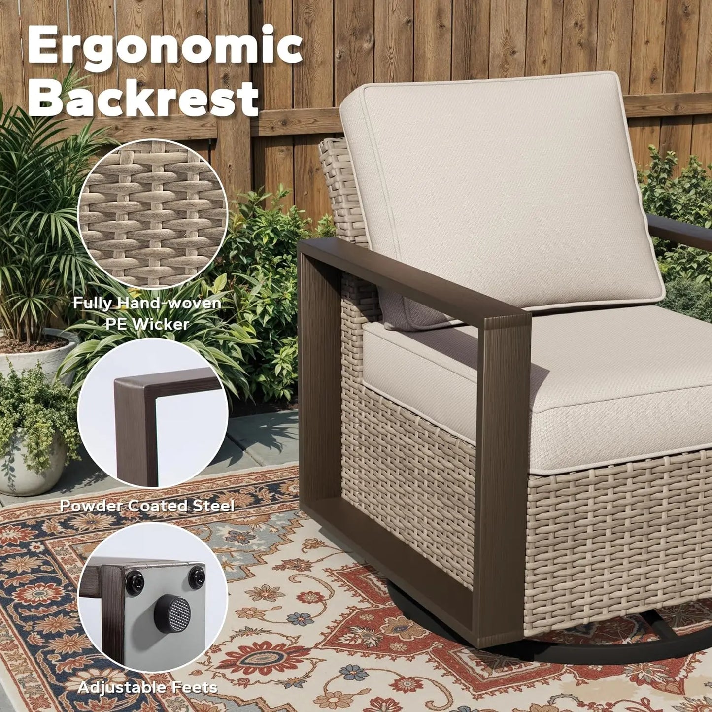 Outdoor Patio Swivel Rocker Chairs Set Metal Frame Wicker Rattan