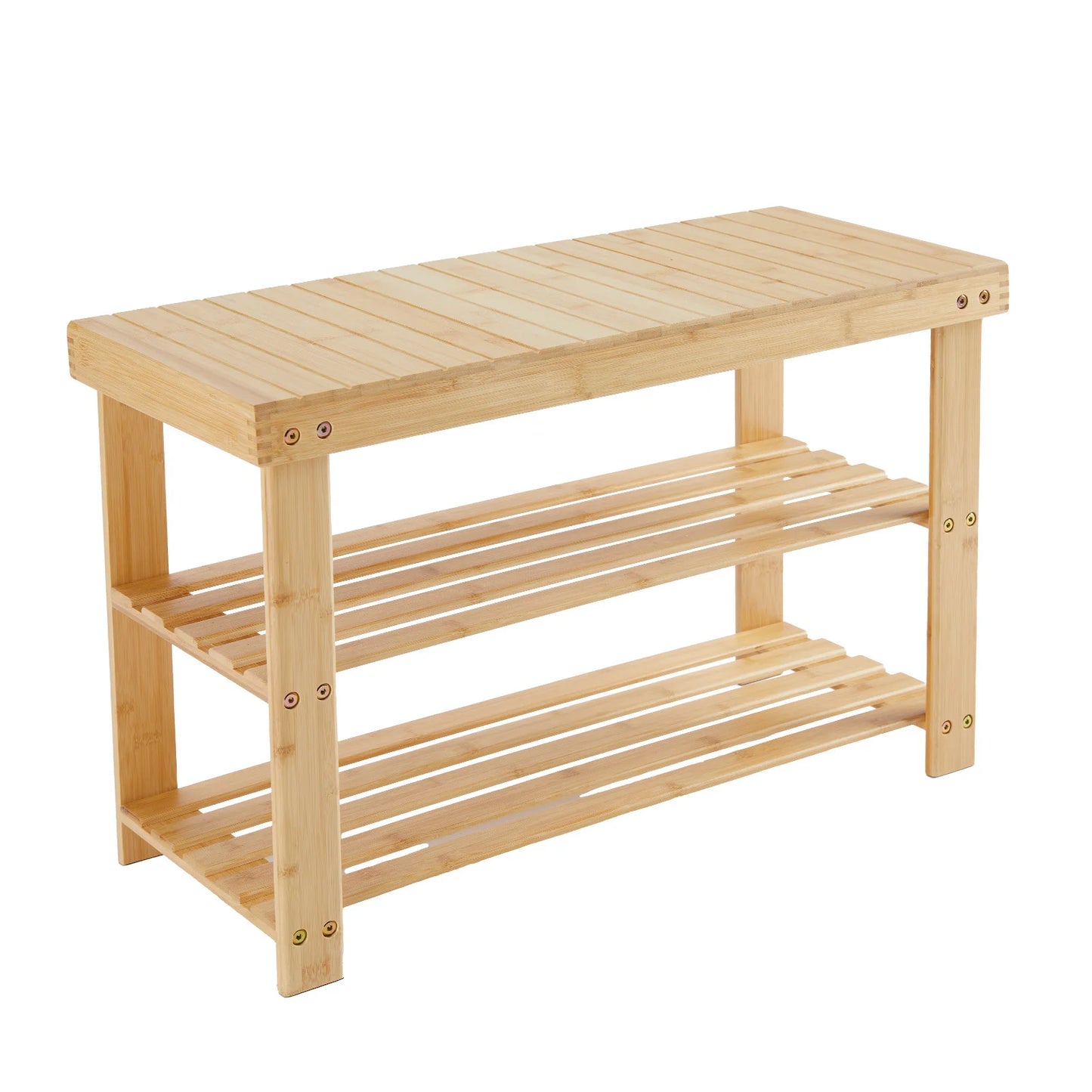 JHK 3 Tier Bamboo Entryway Bench Shoe Organizer Storage