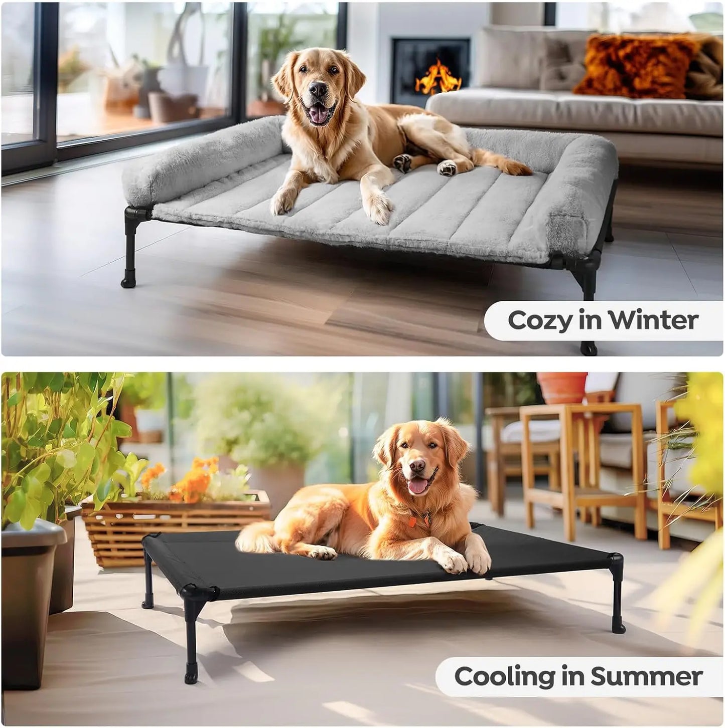 Elevated Orthopedic Dog Bed With Fluffy Bolster Removable Washable Mat
