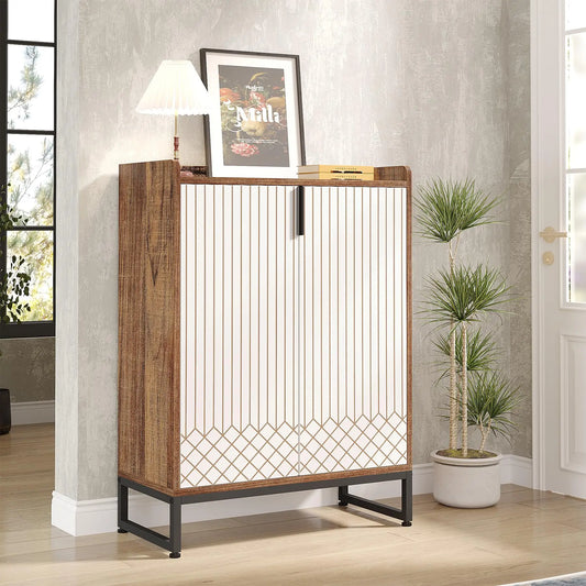 Tribesigns 5 Tier Shoe Cabinet With Doors Wood Storage