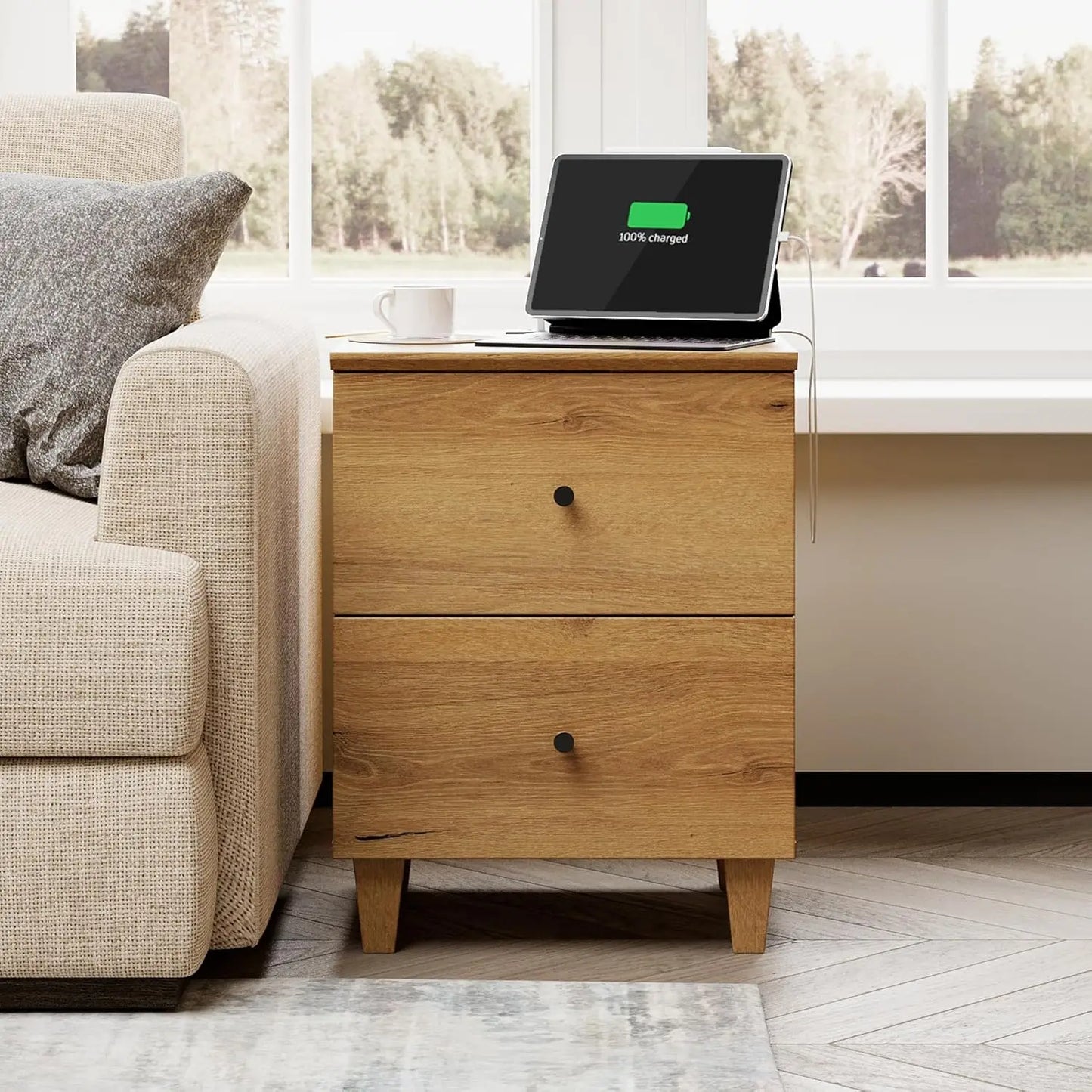 NONED Nightstands With Charging Station And 2 Drawers