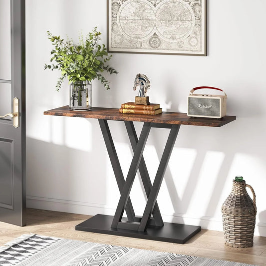 LITTLE TREE Industrial Console Table Hallway Entryway Sofa Table