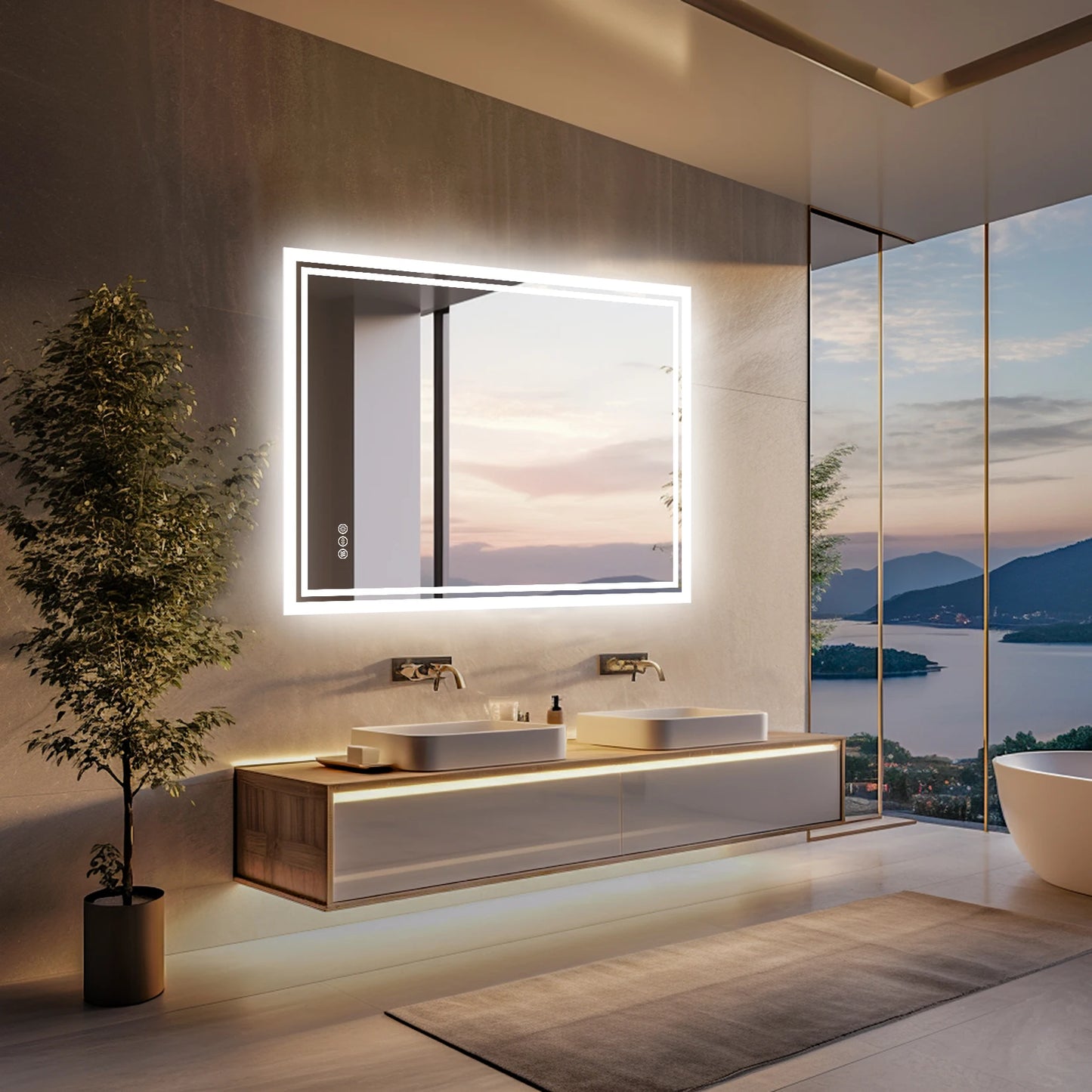 Wisfor LED Backlit Mirror Vanity With Anti Fog Dimmable Lights CRI 90 Waterproof