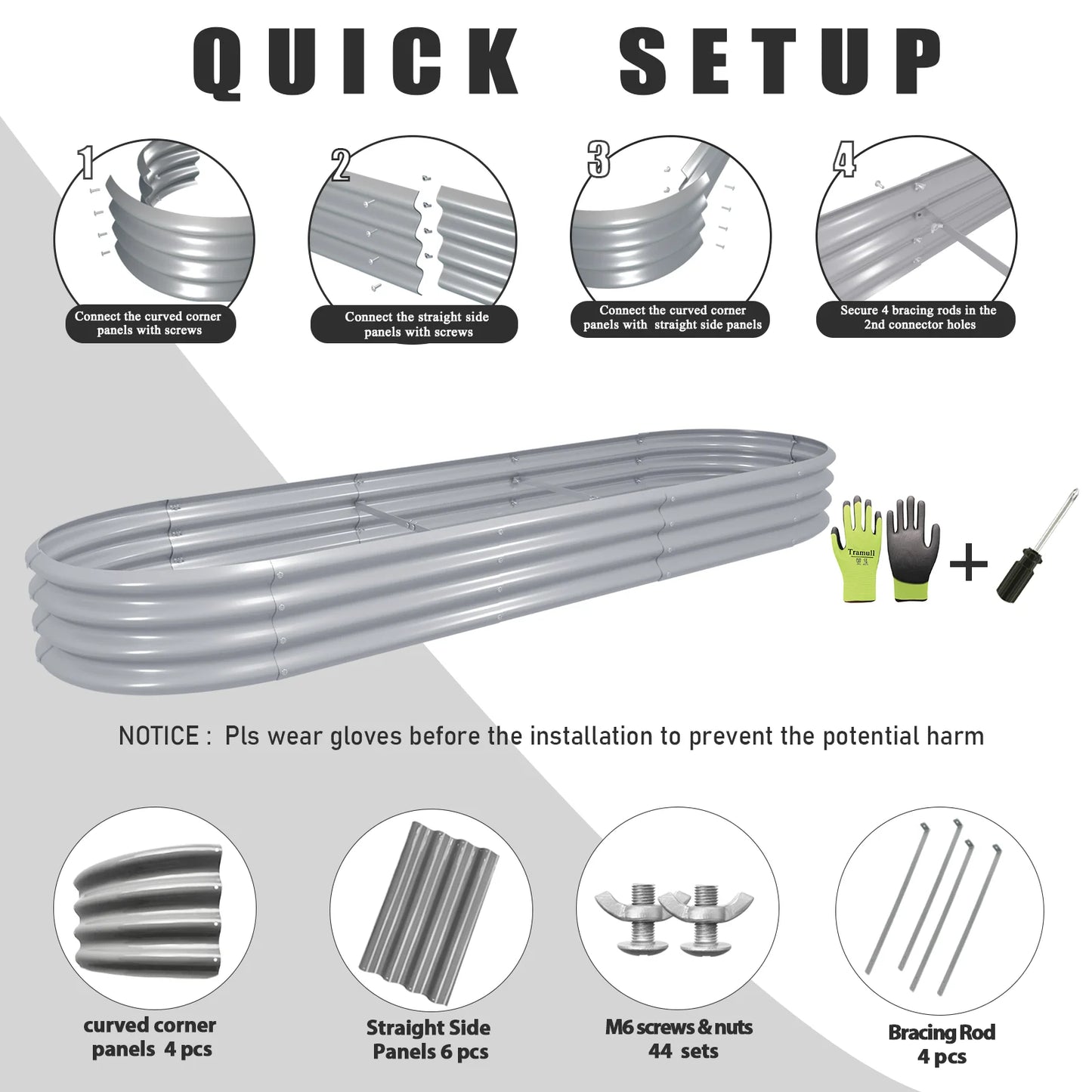 Tramull Galvanized Raised Garden Bed for Outdoor Vegetables and Herbs