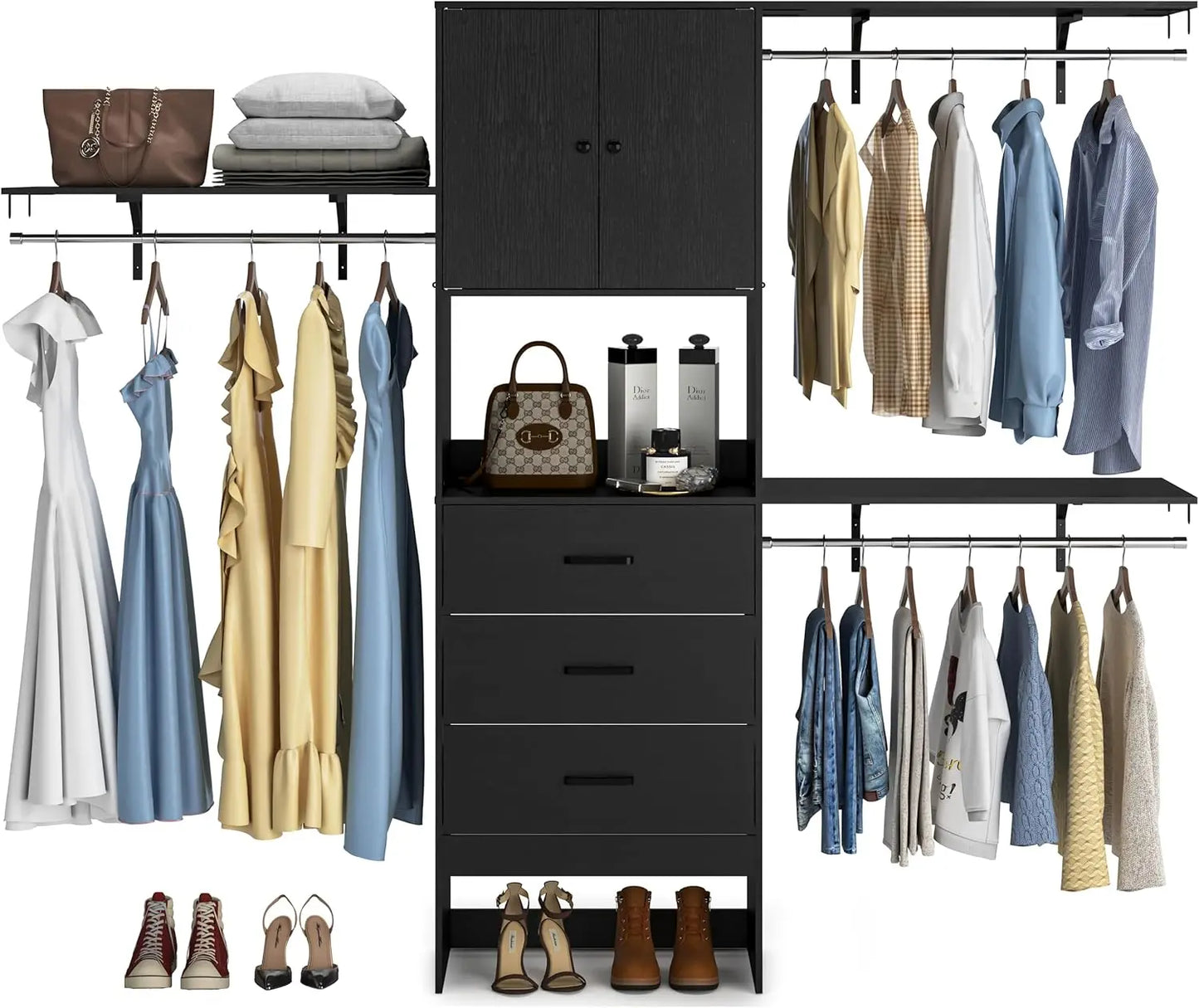 Aheaplus Walk In Closet System With Doors And Shelving Towers 3 Wood Drawers