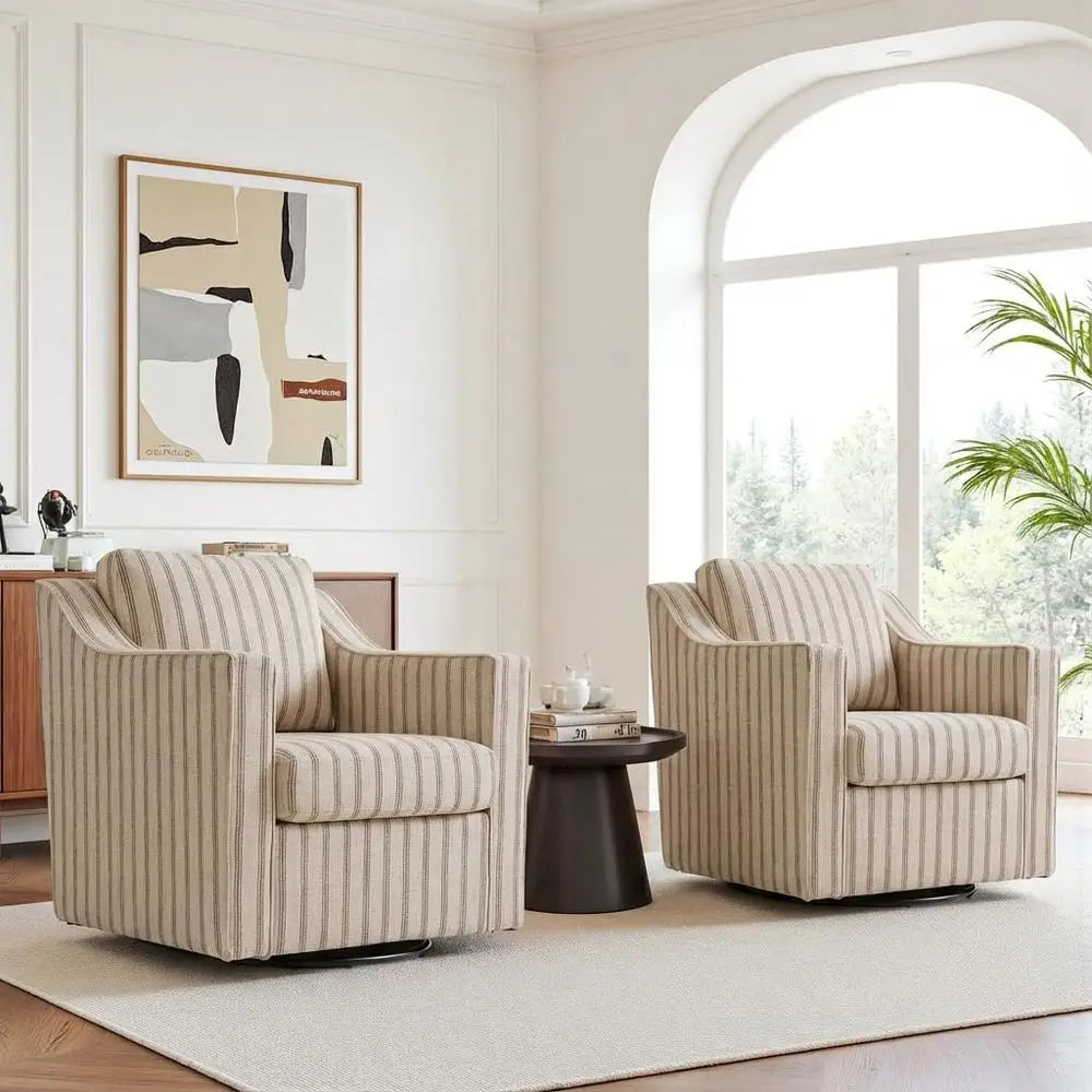 Pair Fabric Armchairs With 360 Degree Swivel For Living Room