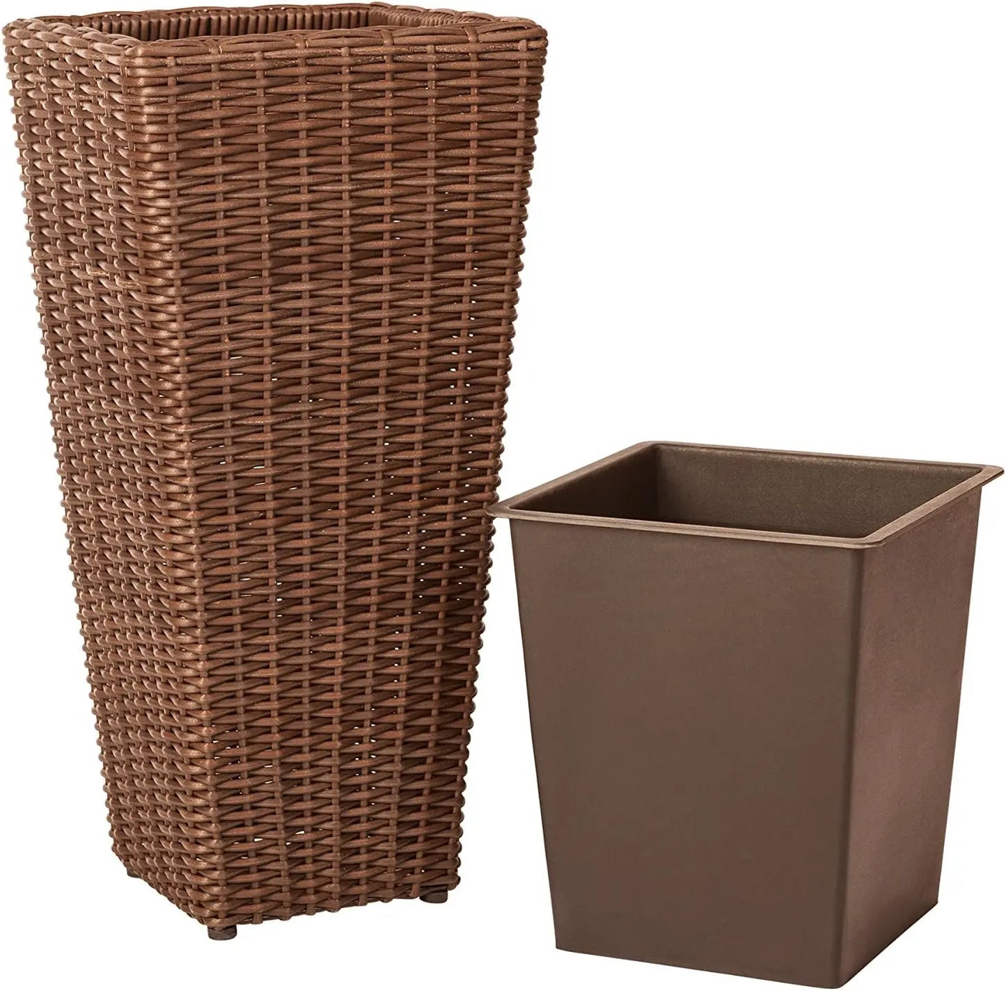 Tall Wicker Planter Set With Liners Pack Of 2 Outdoor