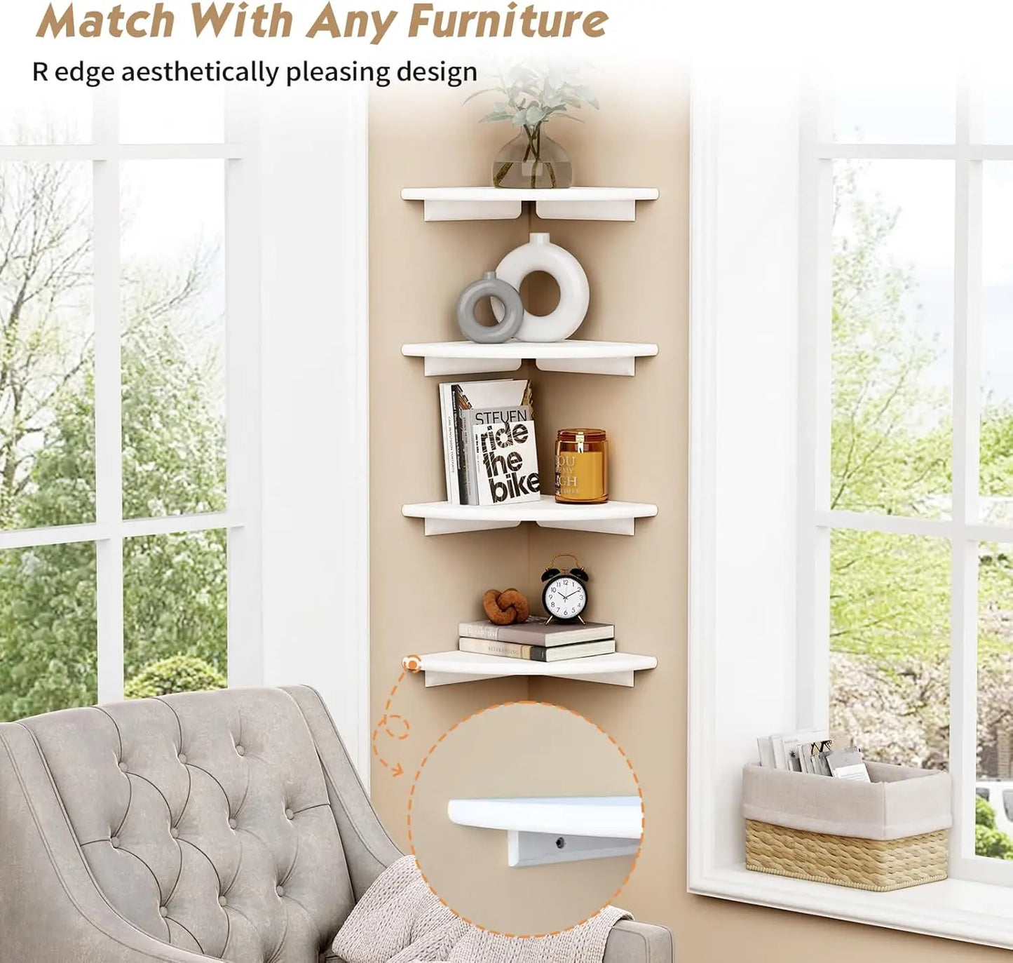 Rounded Floating Corner Shelves Set of Four Wall Mounted