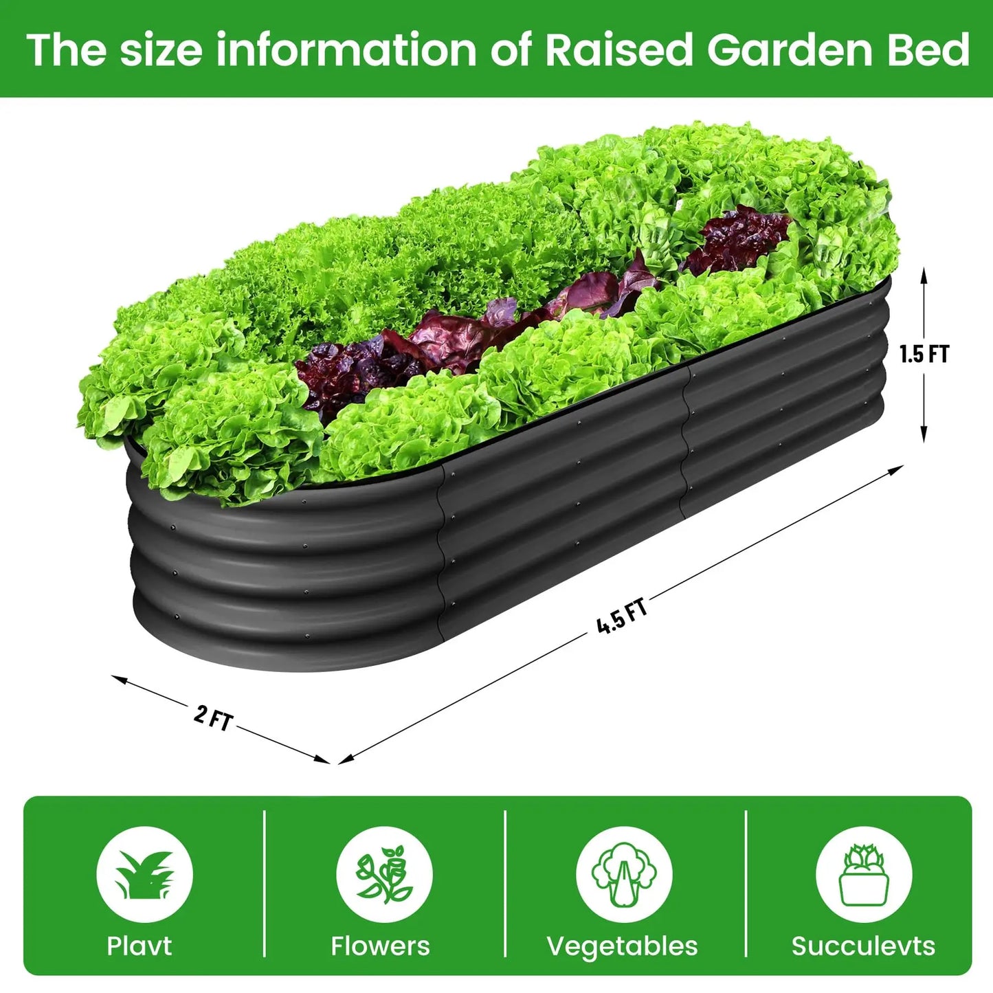 HiMISS Galvanized Steel Raised Garden Bed 2 Pack Open Base