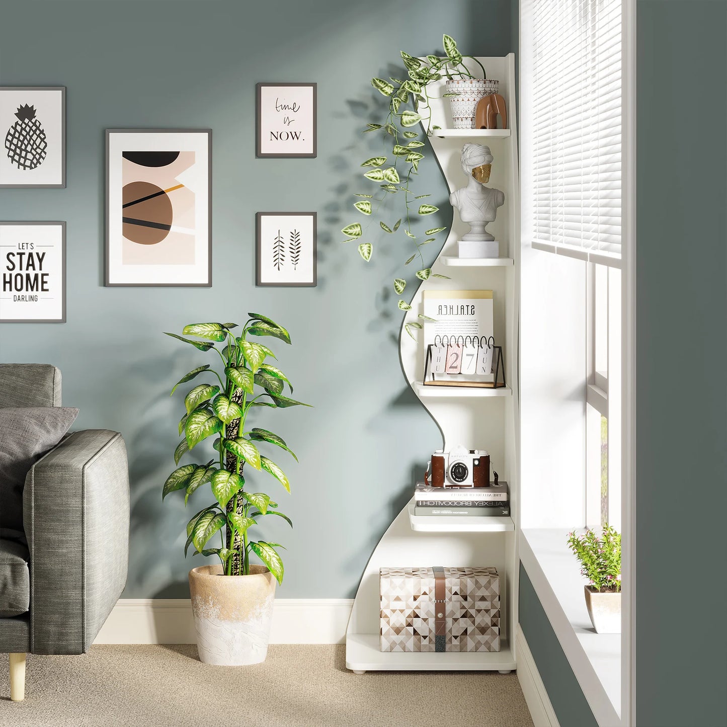 Tribesigns Five Tier Corner Shelf Modern Wall Bookcase Plant Stand