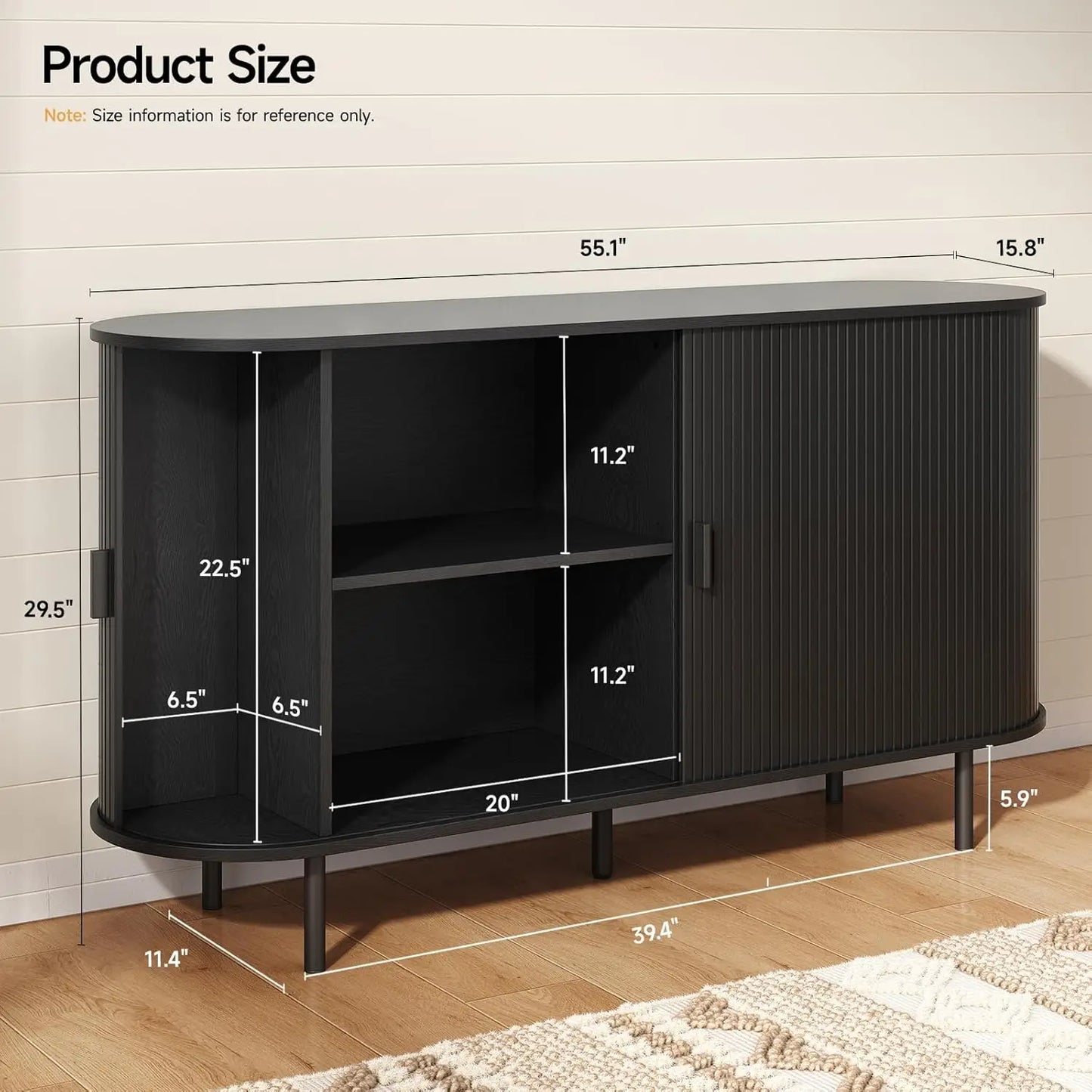 ONBRILL Sideboard Buffet Cabinet With Sliding Door And Adjustable Shelves