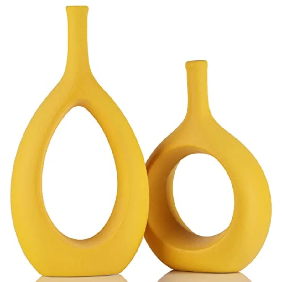Ceramic Vase Set Modern Hollow Circle Vases For Home Decor
