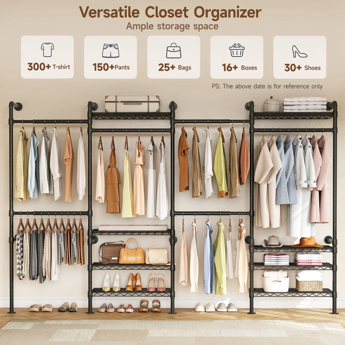 L4 Wall Mounted Industrial Pipe Clothes Rack Closet Organizer Expandable