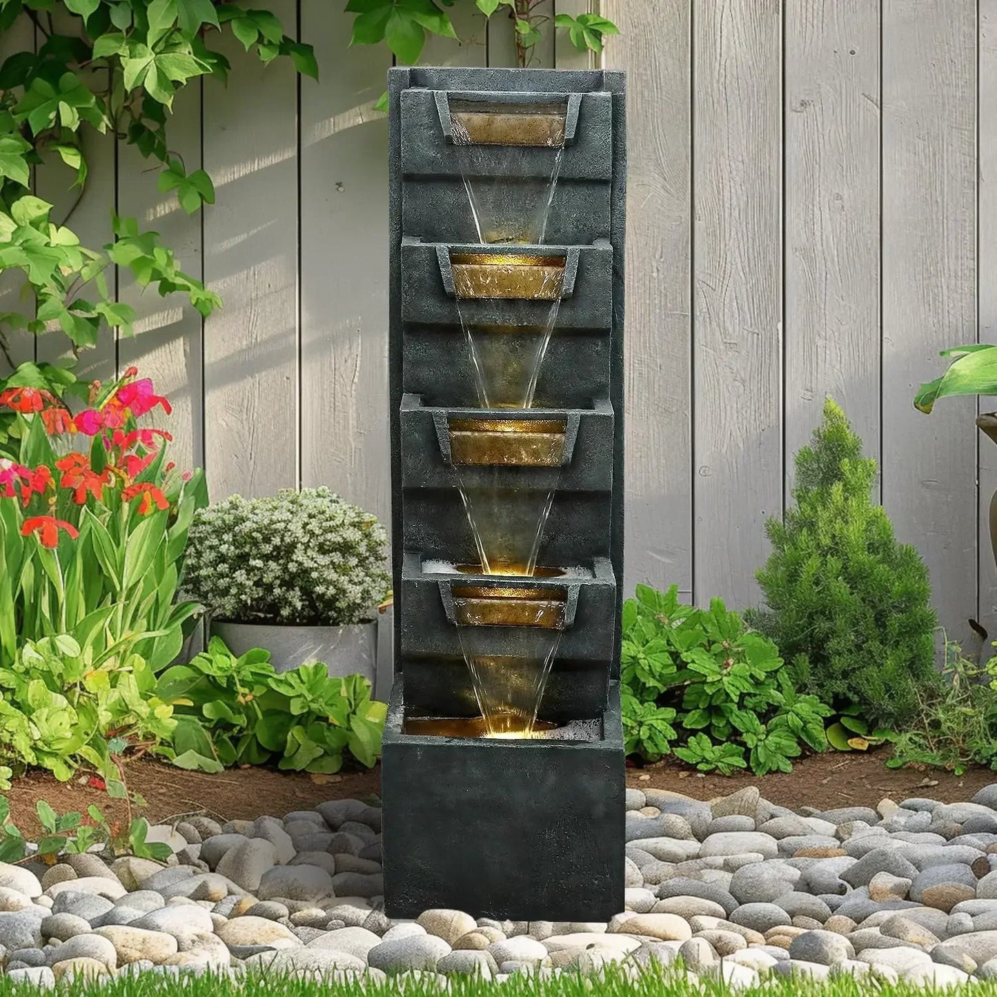 4-Tier Cascading Indoor Outdoor Fountain With LED Lights