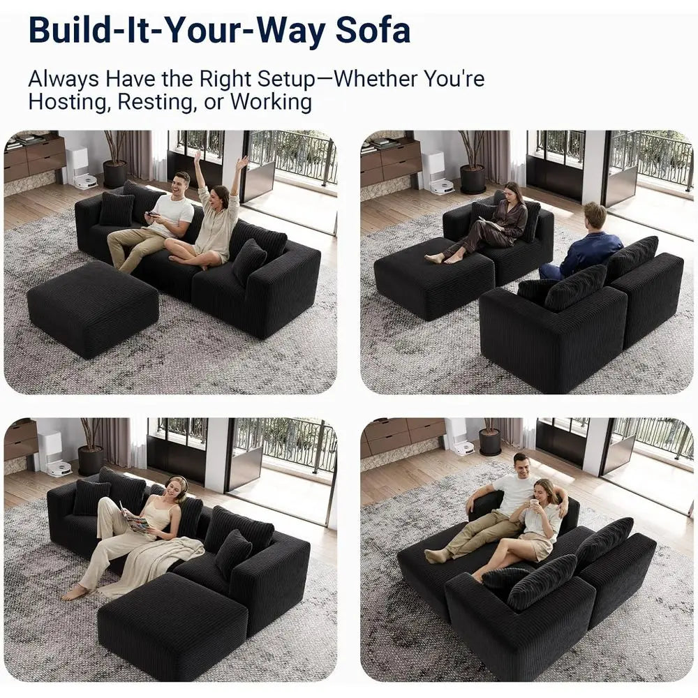 Sectional Sofa With Fabric Upholstery And Individually Wrapped Coil Support