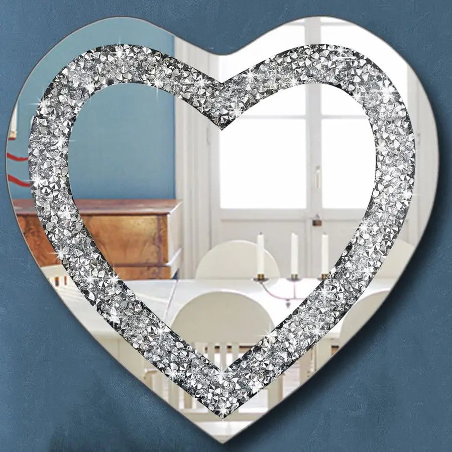 Heart Shaped Frameless Crystal Mirror Wall Decor Sparkling Diamonds