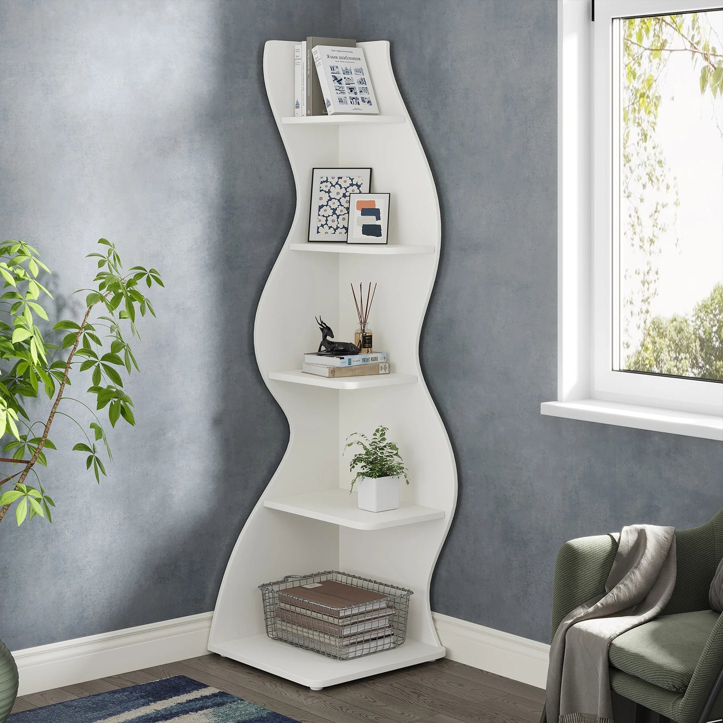 Tribesigns Five Tier Corner Shelf Modern Wall Bookcase Plant Stand