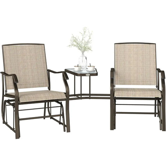Outdoor Glider Swing With Coffee Table For Patio Garden Porch