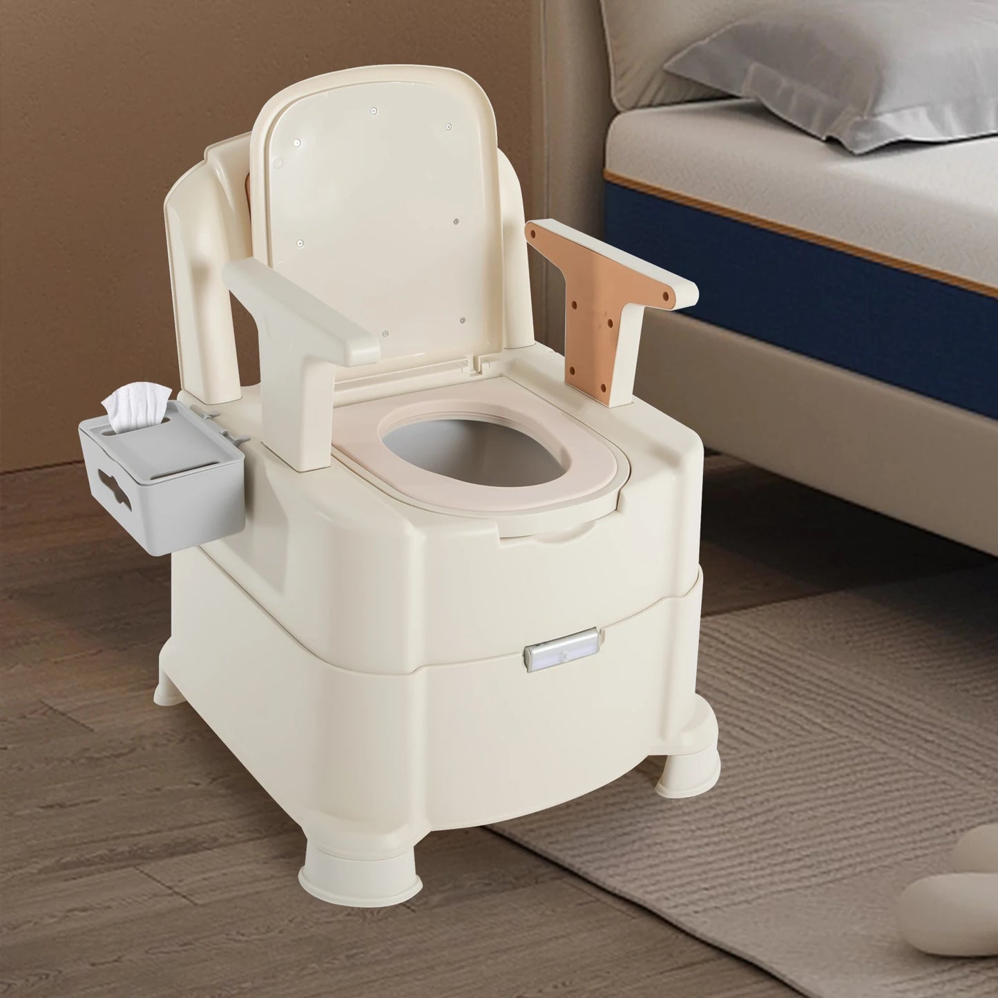 Bedside Portable Toilet With Sensor Night Light And 200kg Load