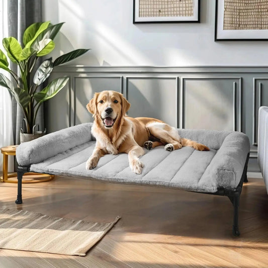 Elevated Orthopedic Dog Bed With Fluffy Bolster Removable Washable Mat