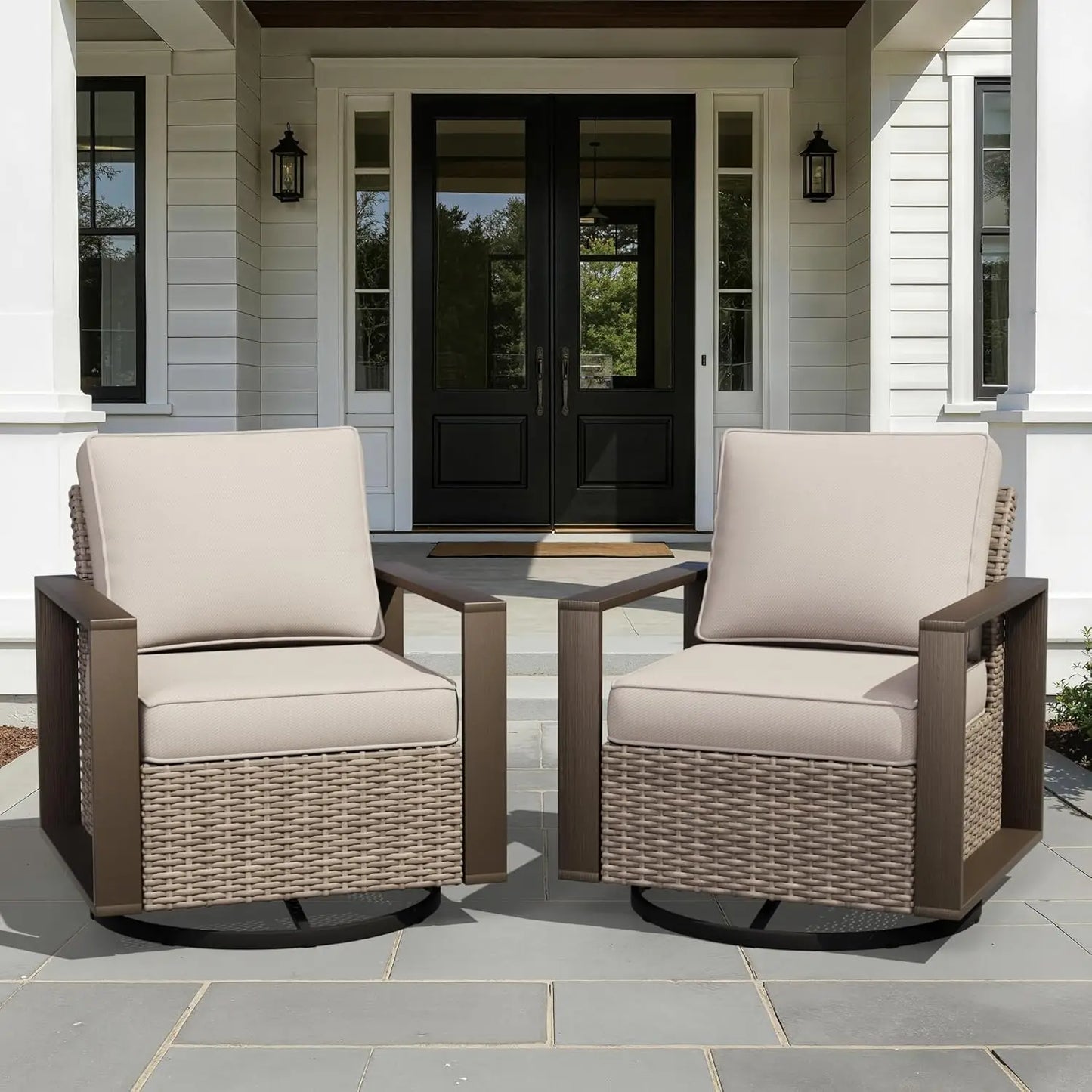 Outdoor Patio Swivel Rocker Chairs Set Metal Frame Wicker Rattan