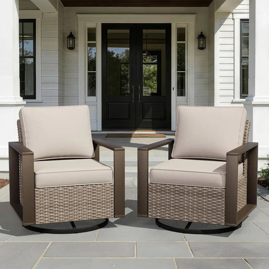 Outdoor Patio Swivel Rocker Chairs Set Metal Frame Wicker Rattan