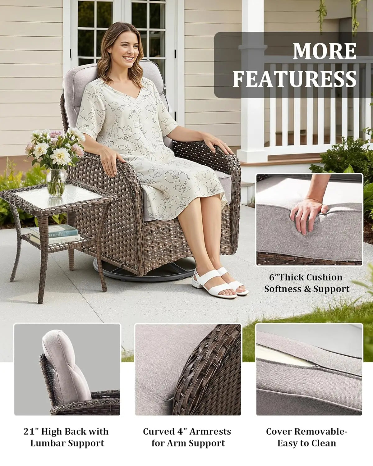 Three Piece Outdoor Patio Set With Cushions Swivel Rockers Table