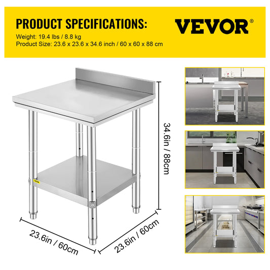 Hygienic Stainless Steel Work Table With Undershelf