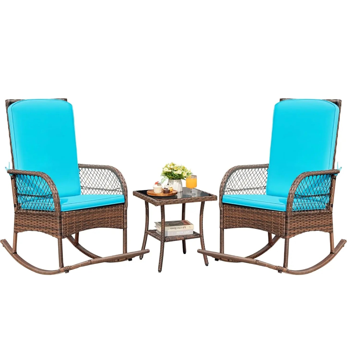 Outdoor Rocking Chairs 3 Piece Patio Set With Cushions