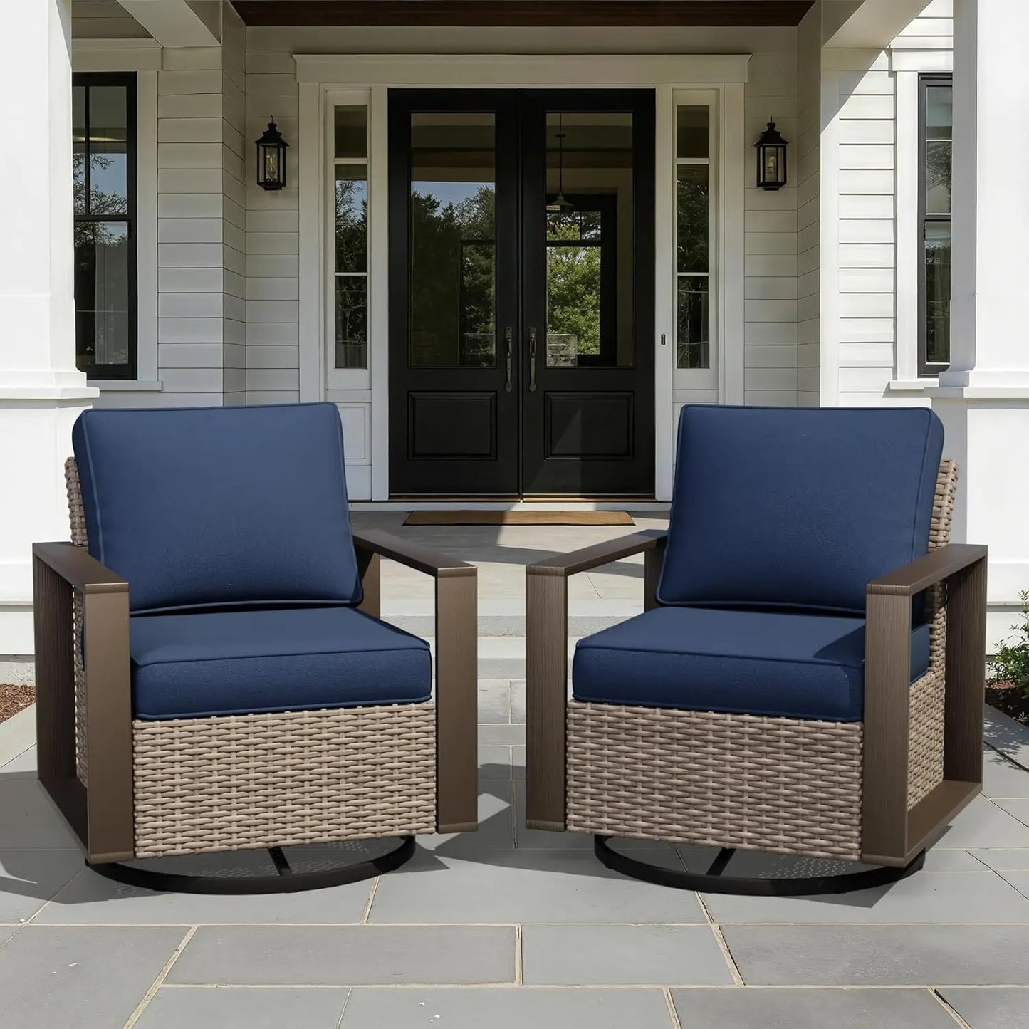 Outdoor Patio Swivel Rocker Chairs Set Metal Frame Wicker Rattan