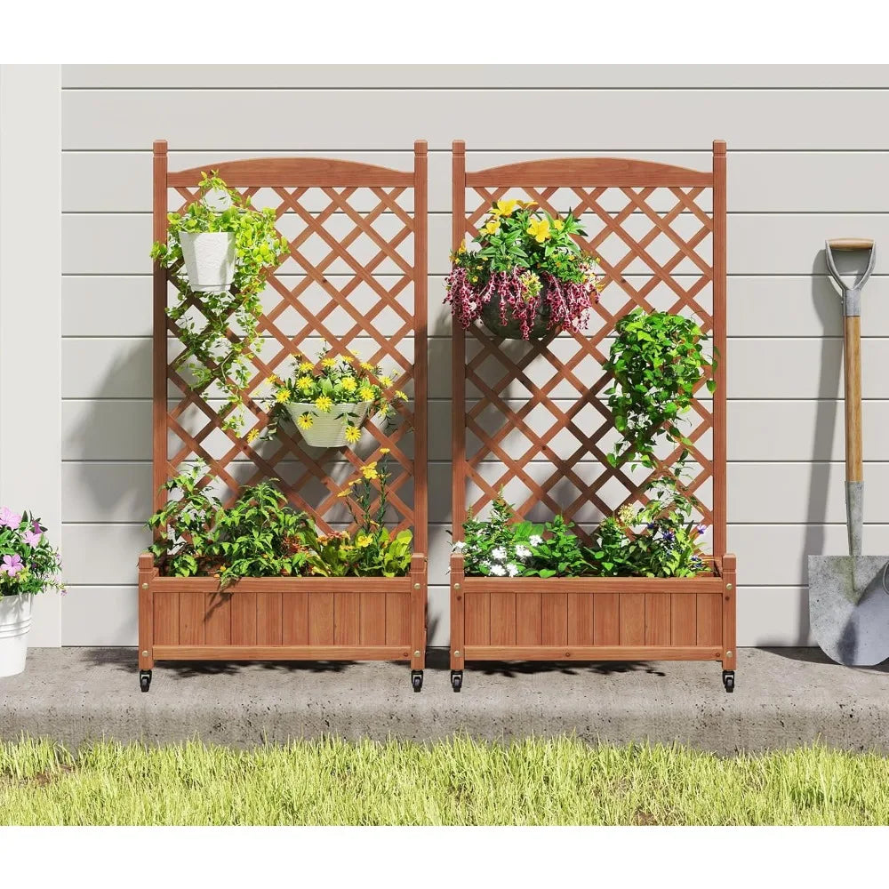 Raised Garden Bed With Trellis Outdoor Wood Planters