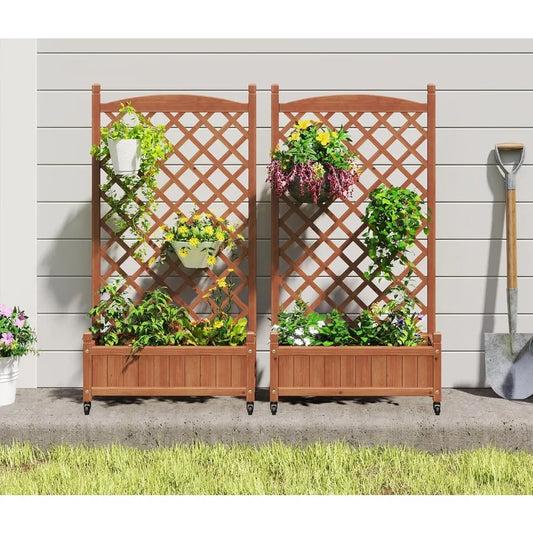 Raised Garden Bed With Trellis Outdoor Wood Planters